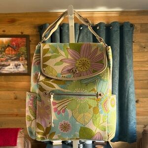 Spartina 449 Floral Canvas Bag in Green and Pink